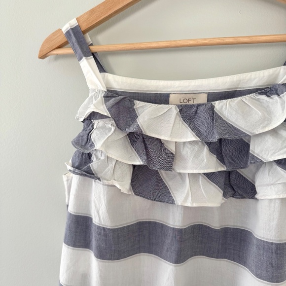 Loft Striped Blue/White Ruffle Tank Top Women's‎ Small - Picture 2 of 9